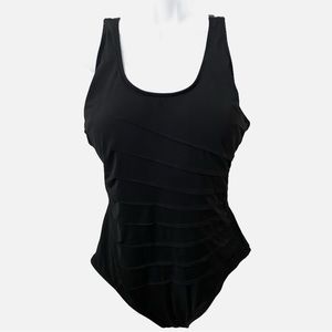 Sea & Sand, Women’s One Piece Modest Pleat Detail Med Low Back Swimsuit